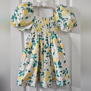 Lemon and Green Leaf Print Kids Dress